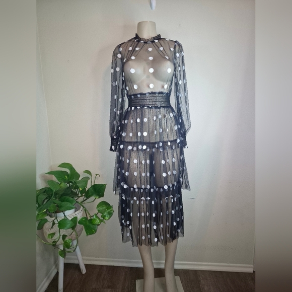 Livie & Luca Black Sheer Polka Dot Dress - Picture 2 of 7